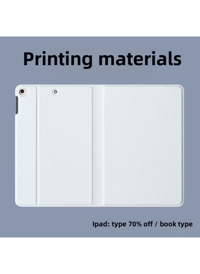 Source IPad Protective Case Printing Material Flat Protective Case Bottom Case Printing Material White Leather-Color:Double-sided Three-fold Pen Slot 】-Applicable Model:Air6-11 Inches - Image 2